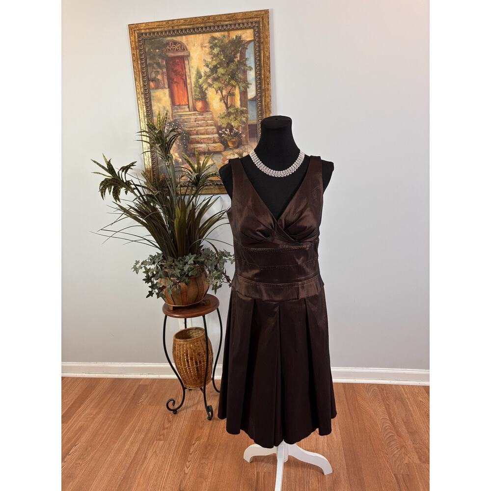 OC By OC Women Dress 8 Brown Metallic Empire Waist Elegant Victorian Dollcore